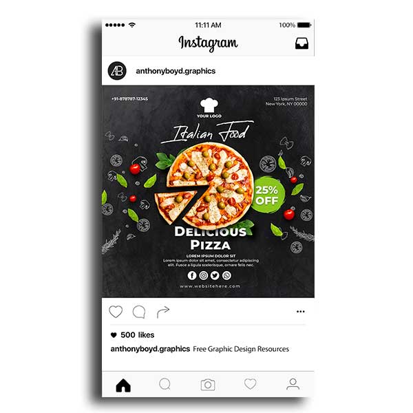طرح لایه باز پست اینستاگرام با موضوع رستوران ایتالیایی